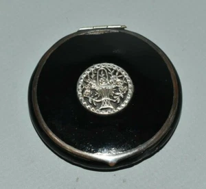 Antike alte kleine Puderdose Silber ? Emaille emailliert Spiegel selten Fach #A3 - Picture 1 of 7