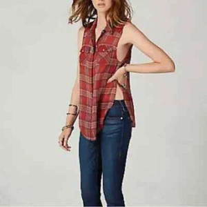 True Religion Plaid silk sleeveless Georgia shirt - Picture 1 of 7
