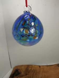 Studio Art Glass Hand Blown Glass Blue Ball. - Picture 1 of 4