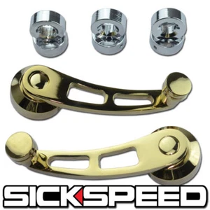 2PC 24K GOLD BILLET ALUMINUM WINDOW CRANKS DOOR MANUAL INSIDE HANDLE WINDER W3 - Picture 1 of 1