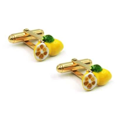 Gemelli Da Polso Limoni di Sorrento Argento 925 Placcato Oro Smaltato a Mano - Immagine 1 di 4