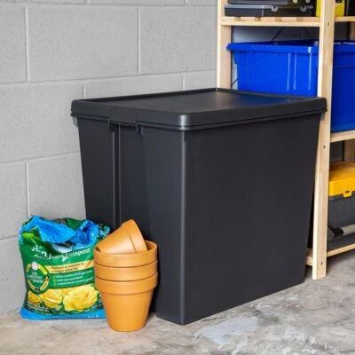 92L Heavy Duty Large Storage Boxes with Lids Recycled Plastic Containers - Black - Image 1 of 4
