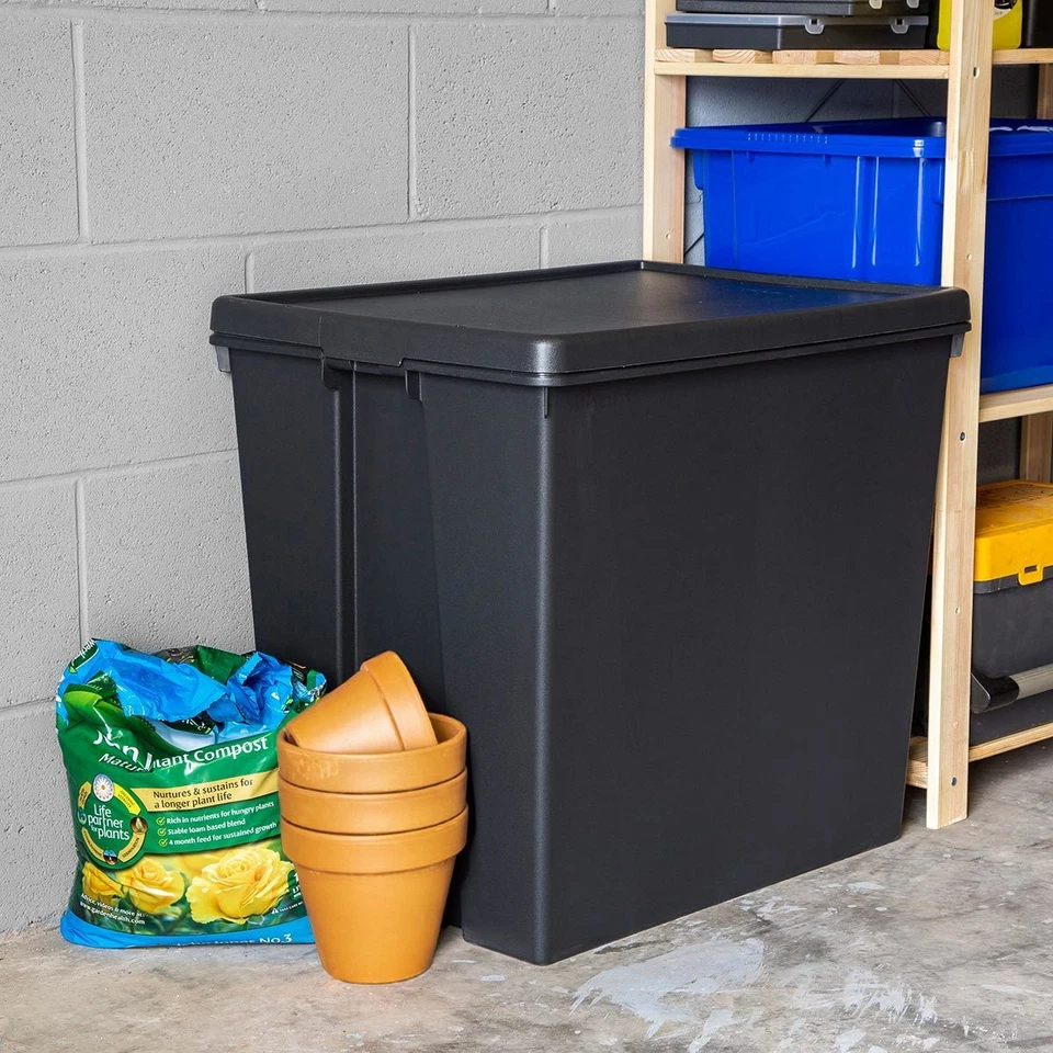 92L Heavy Duty Large Storage Boxes with Lids Recycled Plastic Containers - Black - Image 1 of 4
