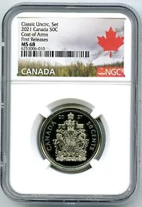 2021 CANADA 50 CENT NGC MS68 FIRST RELEASES COAT OF ARMS HALF DOLLAR POP ONLY 11 - Picture 1 of 2