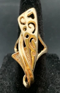 Vintage Antique Gold Tone Rhinestone CZ Cocktail Ring - Size 6 - Picture 1 of 4
