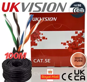 Cat5e External Ethernet Cable Black UTP 100% Solid COPPER Network 50m 100m UK - Picture 1 of 9