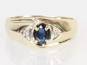 Anello oro giallo 10 carati 1/2 CTW zaffiro ovale diamante tondo TG 11,25 (AM1086579) - Foto 1 di 8