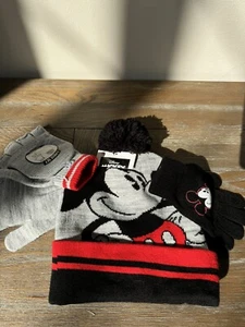 Disney Mickey Mouse Boys 3 Piece Beanie Flip-Top Glove, Glove Set Gray, NWT - Picture 1 of 5