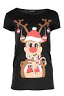 Womens Xmas T Shirt Christmas Stretchy Mini Top Tree Bells Candy Stick Reindeer