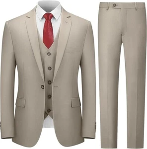 Cooper &Nelson Men's Slim Fit Suit Beige 3 Piece 3XL 48R Notch Lapel 1 Button - Picture 1 of 4