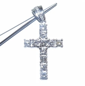 14k White Gold 2.00ct Round Cut Prong Set White Diamond Cross Pendant - Picture 1 of 8