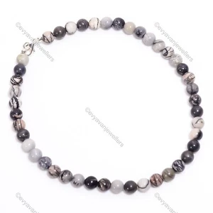 Anniversary Gift For Her Black Web Jasper Beaded Adjustable Necklace 925 Silver - Picture 1 of 6