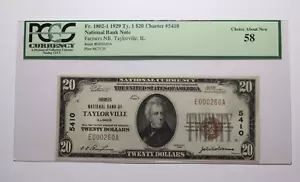 $20 1929 Taylorville Illinois IL National Currency Bank Note Bill Ch #5410 UNC58 - Picture 1 of 6