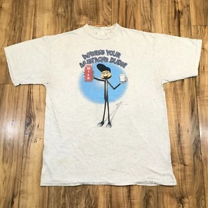 Vintage 'Where's Your Mustache Dude?' Light Gray Single Stitch T-Shirt Adult XL - Picture 1 of 11