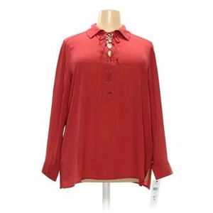 NWT $76 NORDSTROM FOXCROFT 22W BRICK RED TIE FRONT TUNIC 54" BUST POLY L/S CUFFS - Picture 1 of 5