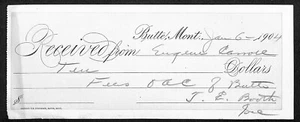 1904 Butte Montana Eugene Carroll / J.E. Booth Payment Receipt - Picture 1 of 2