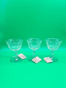 Set 3 bicchieri da cocktail Fostoria Midnight Rose bassa incisione Sherbet, champagne, - Foto 1 di 11