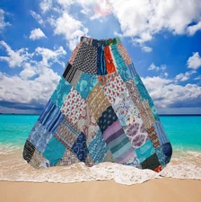 Gypsy Patchwork Pants Summer Blue Hippie Baggy Pant Cotton Loose Trouser S/M/L