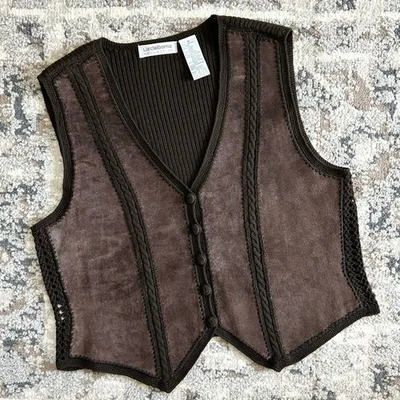 Liz Claiborne Vintage Genuine Suede Chocolate Brown V-Neck Vest - Image 1 of 4