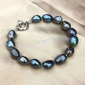 Genuine Natural Tahitian Freshwater Cultured Black Baroque Pearl Bracelet 7.5'' - Picture 1 of 11