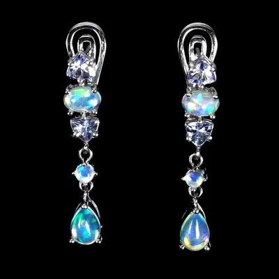 Orecchini in argento sterling 925 pera opale di fuoco 7x5 mm gemma... - Immagine 1 di 4