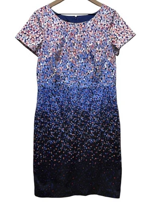 Talbots Floral Ombre Sheath Dress Size 10 Blue Pink Short Sleeve Office Preppy - Image 1 of 4