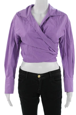 Женская укороченная фиолетовая блузка с воротником и длинным рукавом Vince хлопок шерсть размер S - Изображение 1 из 4