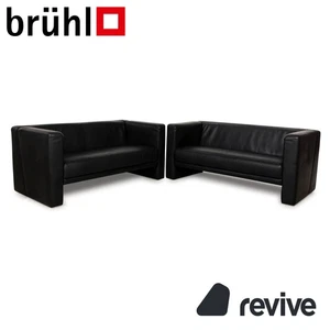 Brühl Visavis Leder Zweisitzer Garnitur Schwarz Sofa Couch - Bild 1 von 7