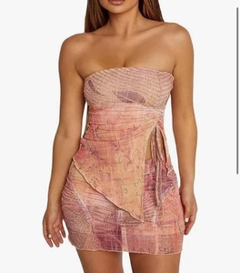 NWT BCBGMAXAZRIA Nude Bandage body con mini dress tube Top 2 Piece Small T8 - Picture 1 of 2