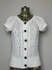 Cute Cable Knit Short Sleeve Button Up Summer Cardigan - Picture 1 of 5