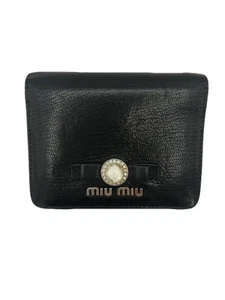 Miu Miu Fold Wallet Leather Black USED TA53-2 - Picture 1 of 24