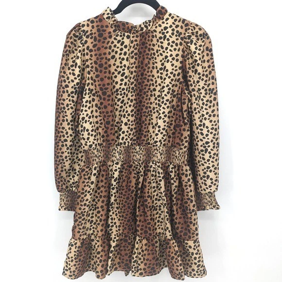 Janie и Jack Cleo платье девочек 14 коричневый леопард со сборками длинным рукавом новый с Ярлыками - Изображение 1 из 4