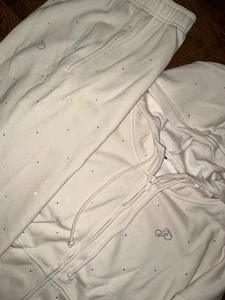 Victoria's Secret Pink Bling Rhinestones Campus FZ Hoodie + Pants White Shell L - Picture 1 of 9