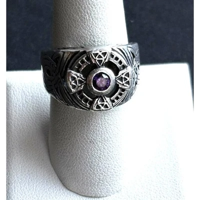 MEN'S 925 STERLING SILVER AND PURPLE GEM CELTIC CROSS SIGNET RING SIZE SKY - Image 1 of 4