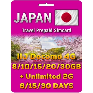 Japan Sim Card | IIJ Docomo 8/15/30 Days | 4G 8GB/10GB/15GB/20GB/30GB - Picture 1 of 17