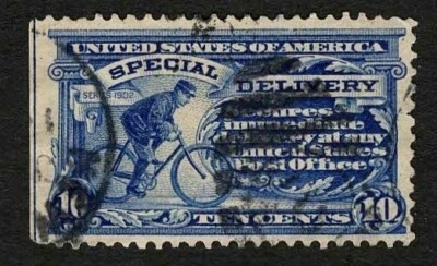 US 1902 #E6 Special Delivery 10c Ultra Messenger on Bicycle VF XF Used - Image 1 of 2