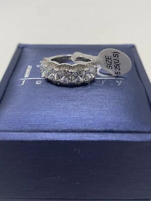 Italo Jewelry Woman's Halo Cushion Cut Sapphire Half Eternity Ring Size 5.25 - Image 1 of 2