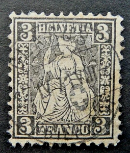SWITZERLAND 1862-64 Helvetia 3c Black SG53 Fine Used - Picture 1 of 2
