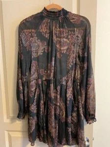 Free People Damen Gr. S schwarz Blumen Pull-On transparent Knopfleiste Kragen Überkleid - Bild 1 von 8