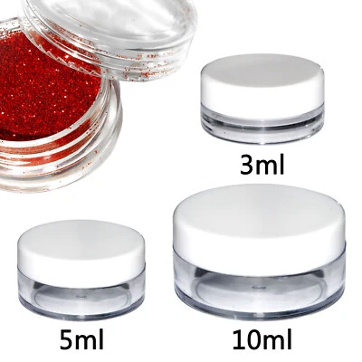 JAGUA LTD 3ml 5ml 10ml Runde Kunststoff Probe Topf Glas Deckel Glitzer Make-up Kosmetik Reisen