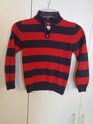 SUÉTER OSHKOSH NIÑO MEDIA CREMALLERA RAYAS ROJO/AZUL-7-SUAVEMENTE USADO-CUELLO ALTO Foto 1 de 2