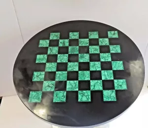 14" Elegant Chess Board Table Decor Handmade Black Marble Malachite Stone Arts - Picture 1 of 10