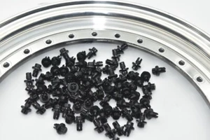 100 x Gloss Black Plastic Wheels Rivet Nuts fake rim bolts + FREE INSERTION TOOL - Picture 1 of 9