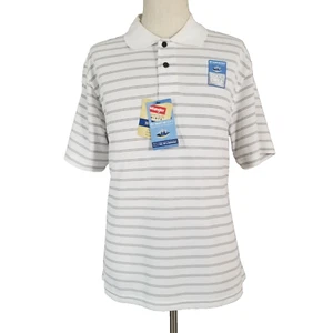 Wrangler Breathe-Dri Polo shirt men's large white striped NEW Flawed - Picture 1 of 13