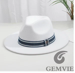GEMVIE Women & Men Multi-Color Fedora Hat Wide Brim Floppy Panama Hat with Belt - Picture 1 of 7