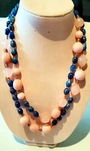 24" 2 Layer Navy Color Bead and Big Pink Bead Necklace - Picture 1 of 13