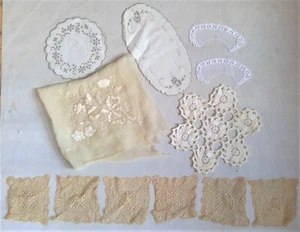 Vintage  Doilies  Hand Sewn From Cotton Lace & Silk - 12 Pcs. - Picture 1 of 4