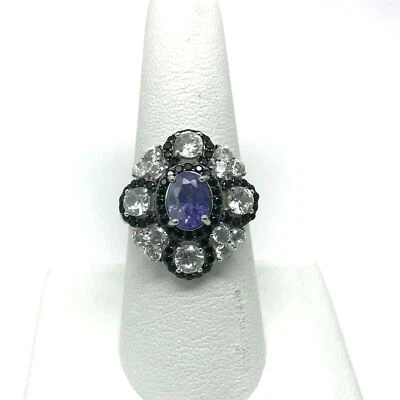 Anillo de plata de ley con piedras de espinela negra amatista y circonitas blancas talla 5 Foto 1 de 4