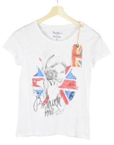 PEPE JEANS Portobello Michy Out T-Shirt Women's MEDIUM Short Sleeve Flag Print - Picture 1 of 6