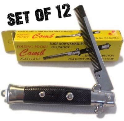 12 POCKET SWITCHBLADE PENTE FALSO DOBRÁVEL NOVIDADE FACA BRINQUEDO INTERRUPTOR LÂMINA PENTES - Imagem 1 de 4